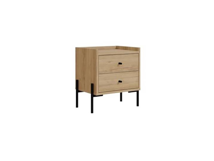Hanah Home Moderner Nachttisch mit 2 Schubladen, Saphir-Eiche, 44,9 x 52 x 35 cm 100% melaminbeschichtet, Metallbeine Wandmontage möglich, skandinavisches Design