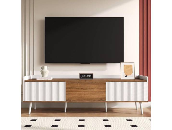 Meuble TV 160 cm Buffet Bas 3 Portes avec Étagère Meuble Télévision Moderne pour Salon Natural White