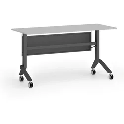 Mobiler Schreibtisch PRIMO MOVE, 140x60 cm, schwarzes Metallgestell, grau