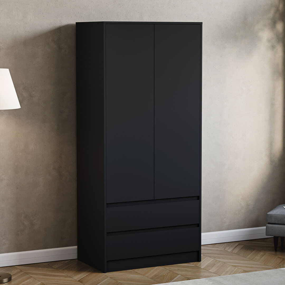 17 Stories Cunha 2 Door Wardrobe Black 76cm W X 53cm D