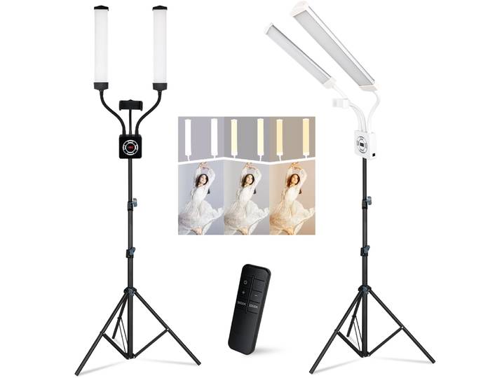 Lumière de remplissage LED à double bras 40W, luminosité réglable 3200K-5600K, lumière vidéo LED pliable, 3 modes d'éclairage pour la diffusion en direct