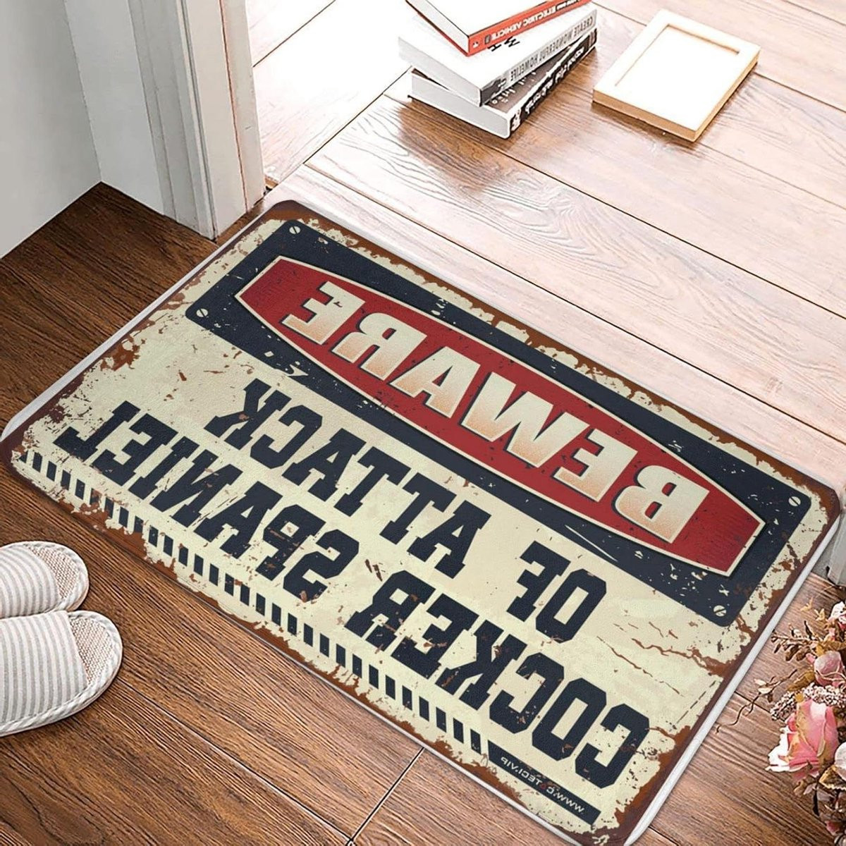 Zwarte antislip voordeurmat met grappige welkomsttekst, Breedte: 80 cm, Diepte: 50 cm