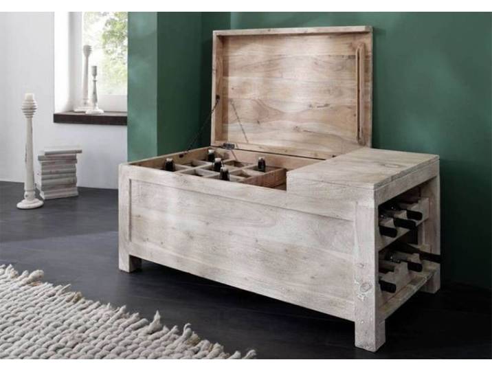 Weintruhe Akazie 110x56x50 white stone getüncht NATURE WHITE #34