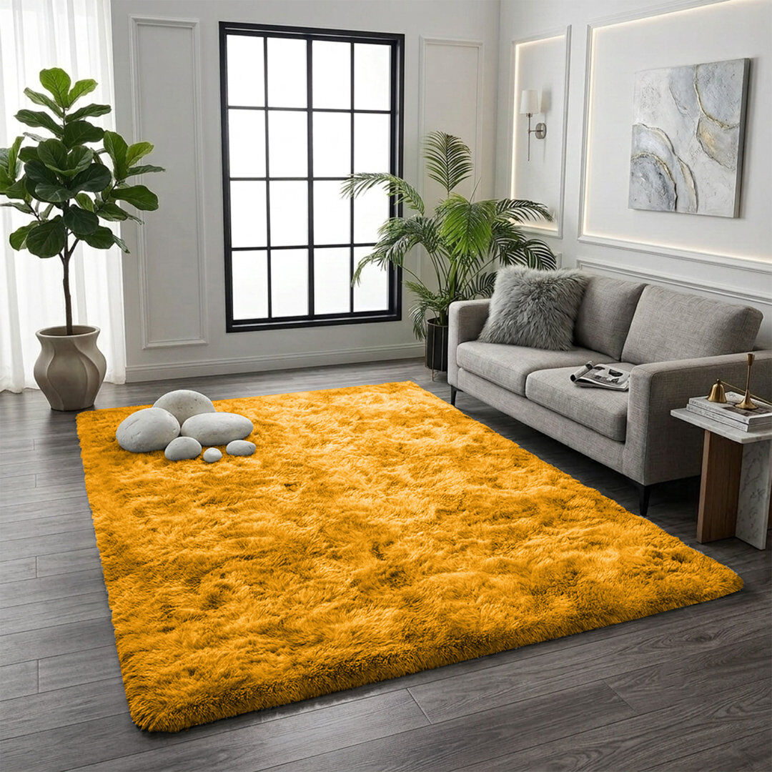 Fairmont Park PLUSH Fluffy Shag Area Rug   Rich Ochre Yellow Faux Fur   Bohemian, Cozy & High-Pile OCHRE Rectangle 160 x 230 cm