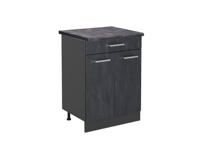 Vicco Küchenunterschrank R-Line, Schwarz Beton, 60 cm 1 Schublade · Arbeitsplatte Anthrazit · Höhenverst. Füße · 2 Türen · Leichter Zugriff