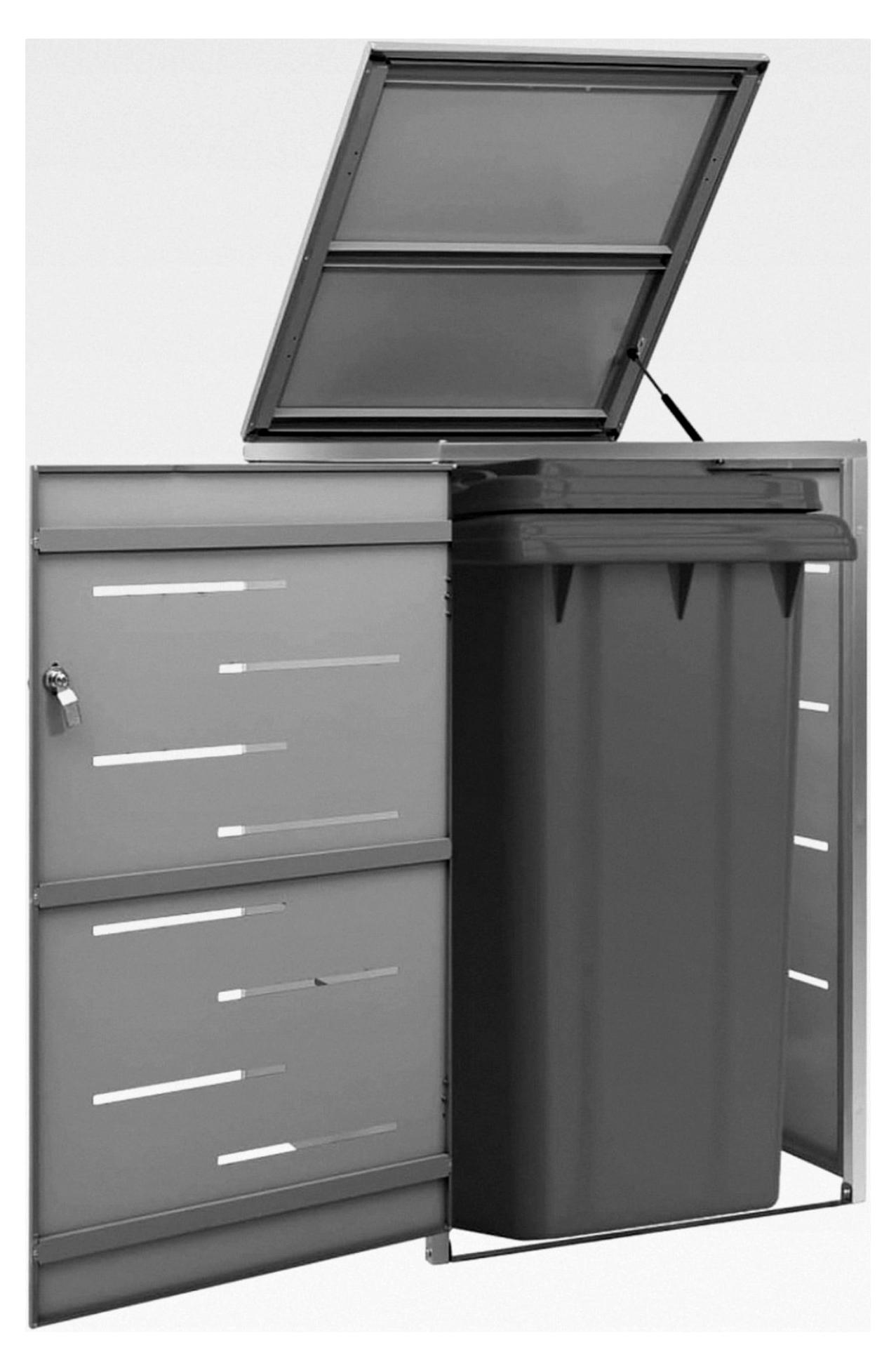 Mülltonnenbox für den Außenbereich - Anthrazit, Verzinkter Stahl, Edelstahlrahmen, 69x77,5x112,5 cm, für sichere Müllentsorgung
