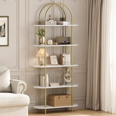 Garvee "71"" Bookshelf 5 Tier Bookcase Arched Display Racks Tall Bookshelf"