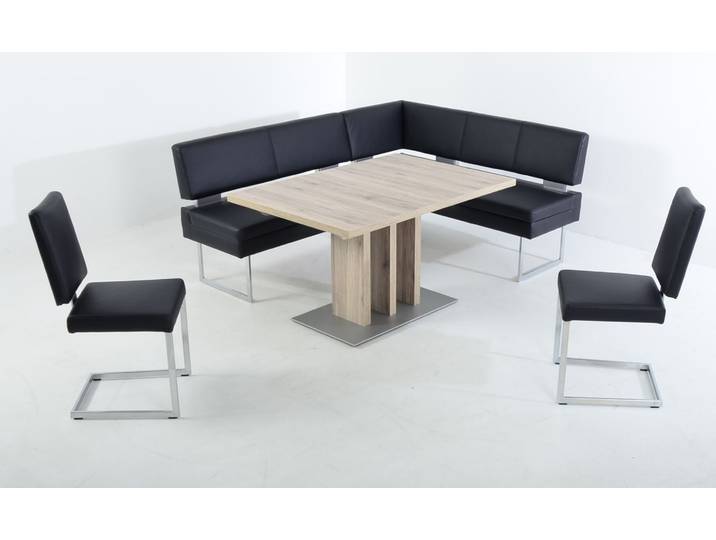 Essgruppe K+W KOMFORT & WOHNEN, schwarz (nero 81), B:199cm H:89cm T:158cm, Sitzmöbel-Sets, Essgruppe, langer Schenkel links oder rechts, 2 Freischwinger, 1 Funktionstisch