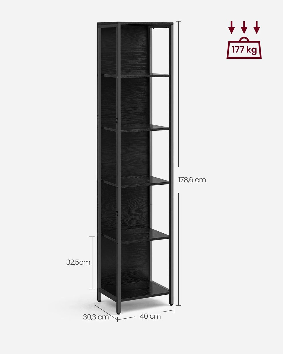 Questyr Boekenkast met 6 verdiepingen, stalen frame en geïntegreerde ledverlichting