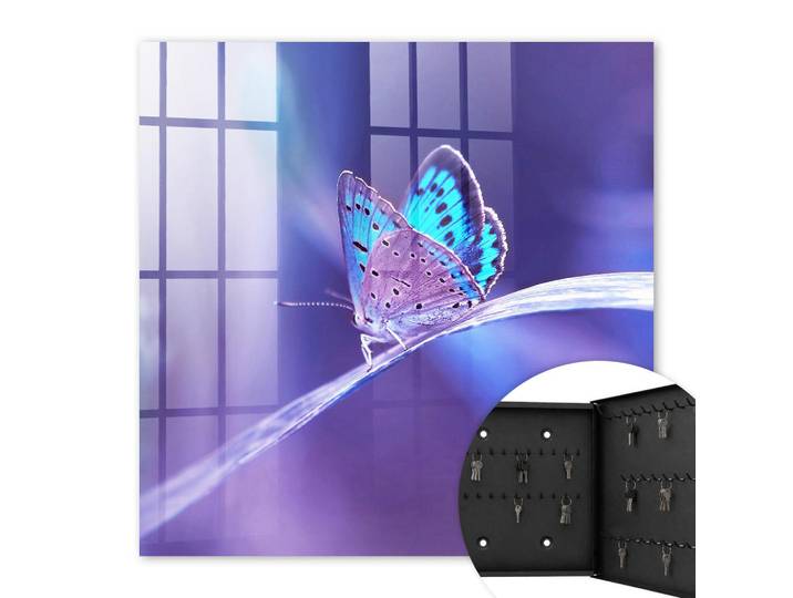 Tulup Schlüsselbox Schwarz 30x30 cm- Türöffnung nach rechts - Bunter Schmetterling, Lila, Metall, Mode, Rechteckig, 30x30x5 cm, Garderobe, Schlüsselkästen & Schlüsselboards