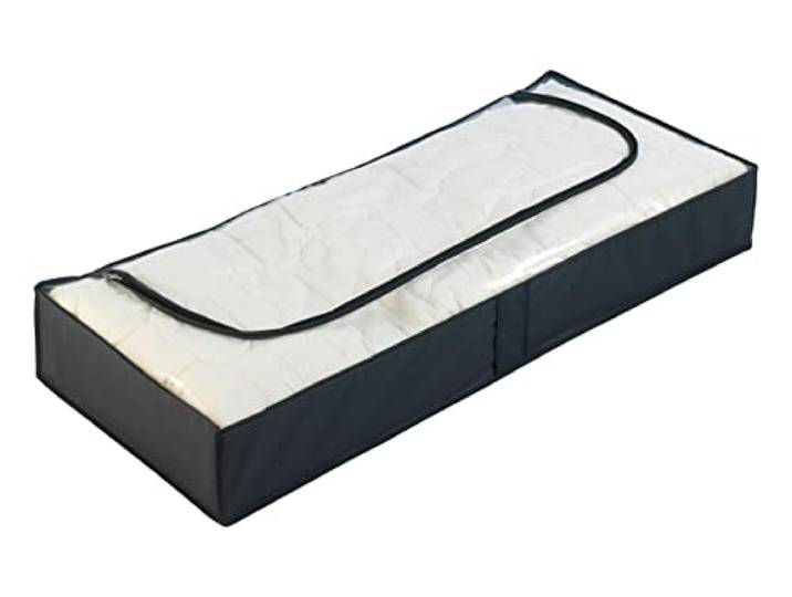 WENKO Unterbettkommode platzsparende Aufbewahrungsbox 4er Set zur Kleidung Aufbewahrung unter Bett oder Schrank mit Sichtfenster und Reißverschluss aus PEVA 105 x 15 x 45 cm schwarz, Mod. Deep Black