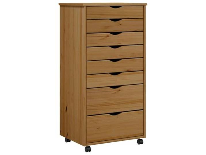 HKLGBVCR Rollschrank mit Schubladen Moss Kiefernholz, honigbraun Flexible Räder, konkaver Griff, massives Kiefernholz, gerade Maserung, rustikale Optik, glatte Oberfläche