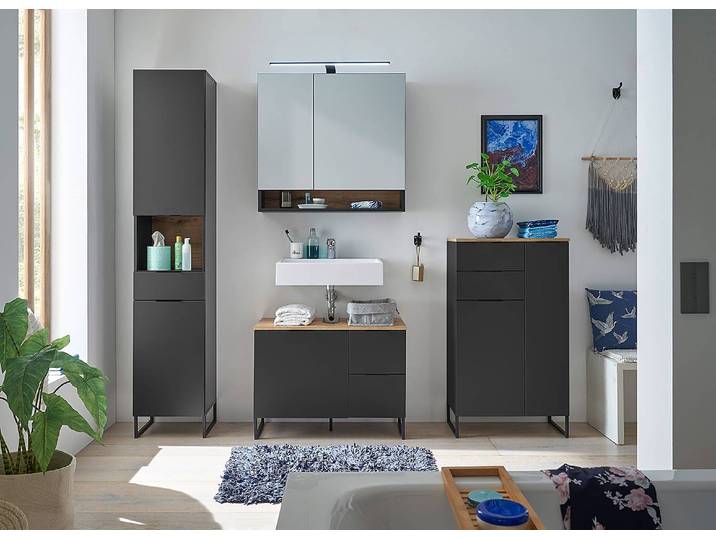 Armoire de toilette éclairée 80cm Noir/Noir mat