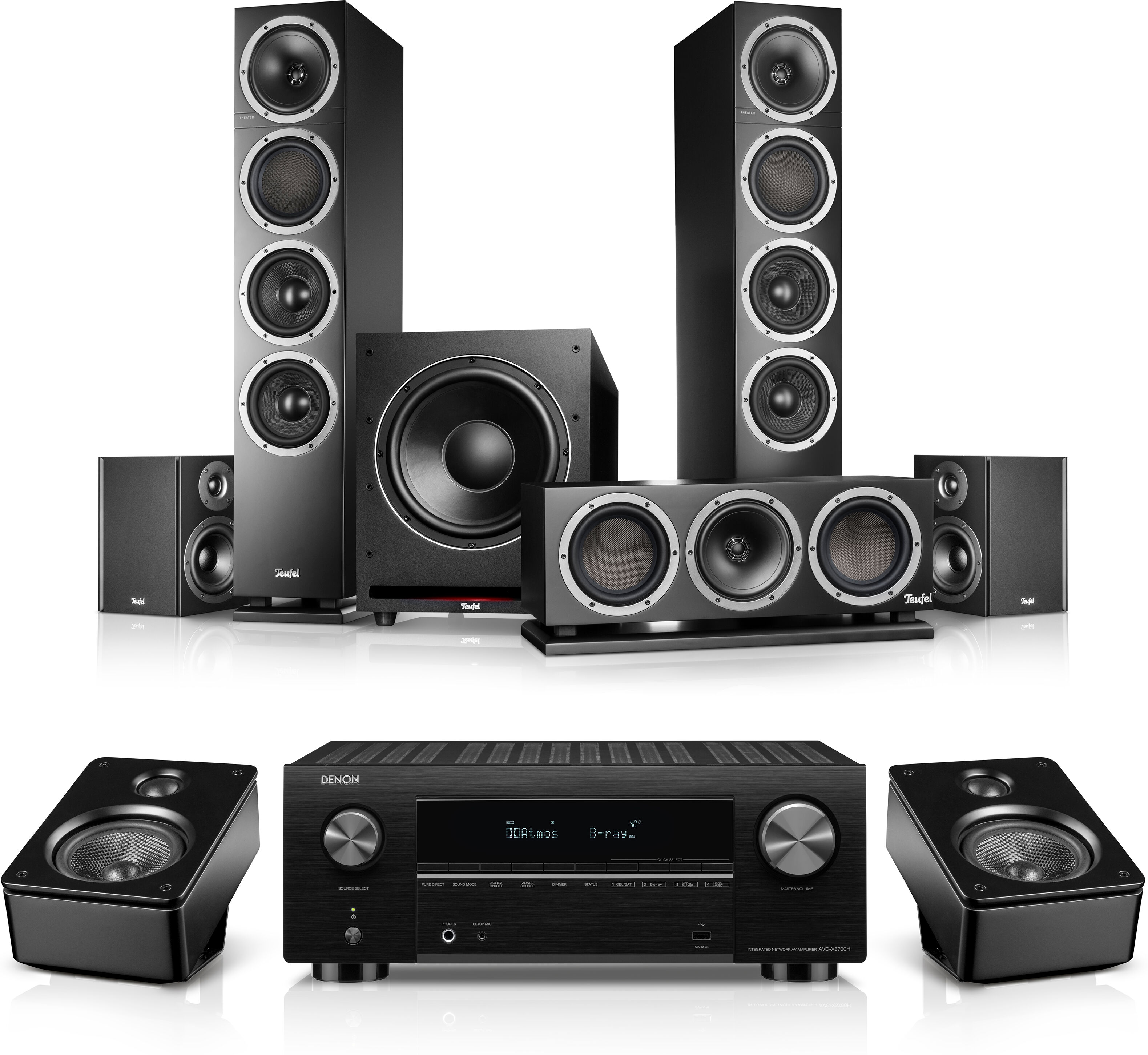 Teufel THEATER 500 Surround + DENON X3800H für Dolby Atmos  Schwarz