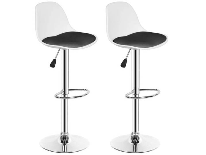 Lot de 2-Chaise de bar-ERROLVES-Blanc et Noir-style minimaliste-pieds Métal-Siège Matière PU