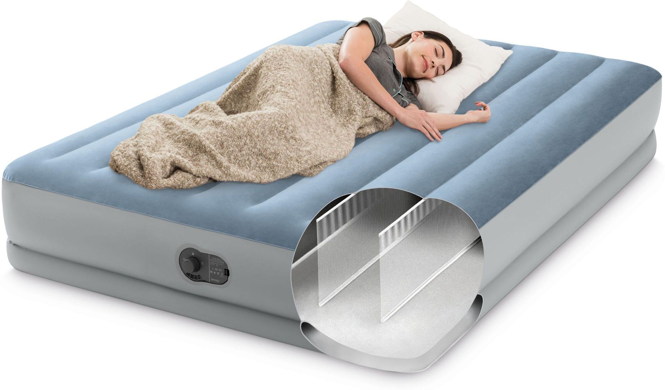 Luftbett INTEX "Intex DuraBeam Mid-Rise Comfort Queen", blau, PVC, Luftbetten, Luftbett blau Einheitsgröße