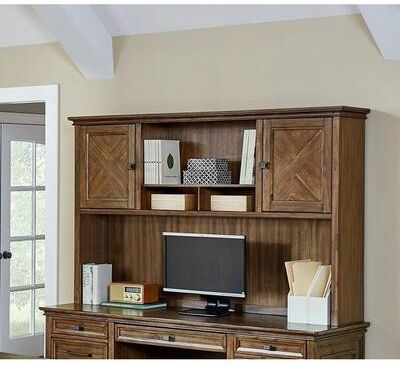 Martin Furniture Traditional Wood Hutch With Doors, Storage Hutch, Office Storage, Fully Assembled, Brown