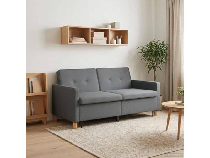 KTHLBRH Ausziehbares Schlafsofa dunkelgrau Stoff Verstellbare Rückenlehne, klappbare Beine, platzsparend, 2-Sitzer, Polyester