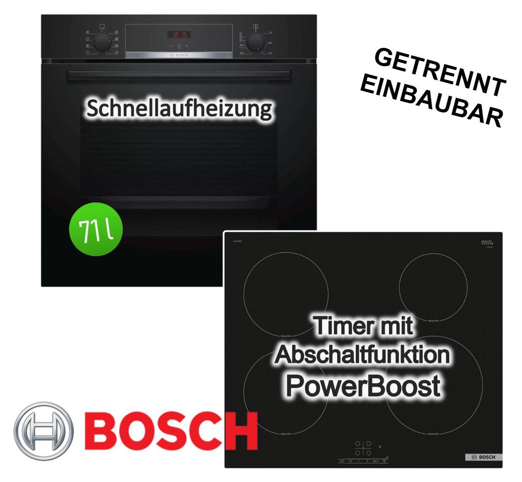 Herdset Bosch Backofen HBA553BA0 EcoClean mit Induktionskochfeld PUE63RBB5E Booster autark 60cm