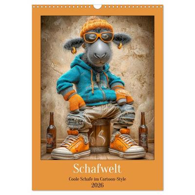 Schafwelt. Coole Schafe im Cartoon-Style (Wandkalender 2026 DIN A3 hoch), CALVENDO Monatskalender