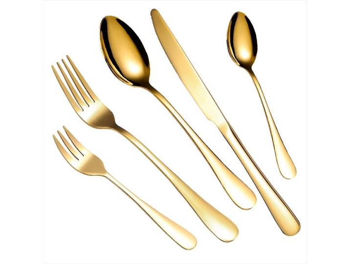 UniqueFire Besteck-Set 60teilig Essbesteck Gold glänzend mit Messer Gabel Löffel (60-tlg), 12 Personen, Edelstahl