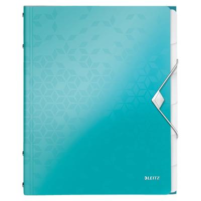 LEITZ Ordnungsmappe WOW A4, eisblau-metallic, 6 Fächer, 3 seitliche Klappen, Verschluss, Füllmenge: 200 Blatt, 260 x 320 mm
