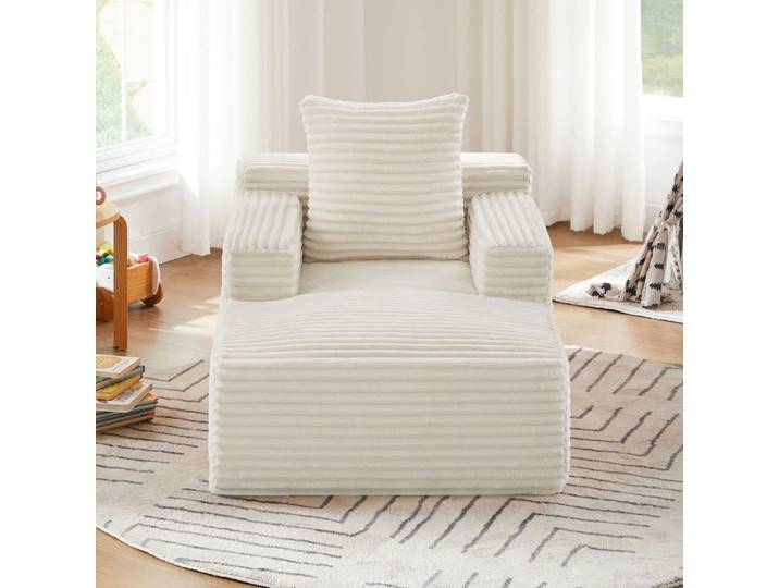 Canapé chaise longue - SOGEU - Méridienne - Velours côtelé blanc - Couchage & relax - Sans montage