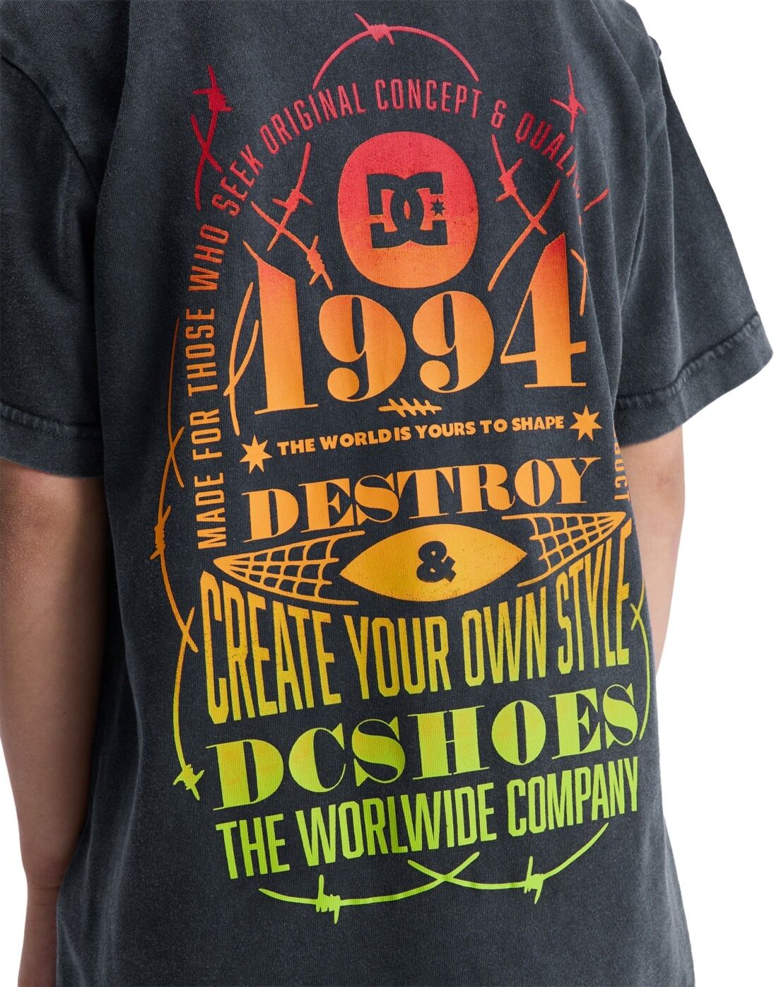 T-Shirt DC SHOES "Shape Or Destroy", Kinder, Gr. 16(165-172cm), grau (schwarz), Obermaterial: 75% Baumwolle, 25% Baumwolle., Shirts T-Shirt