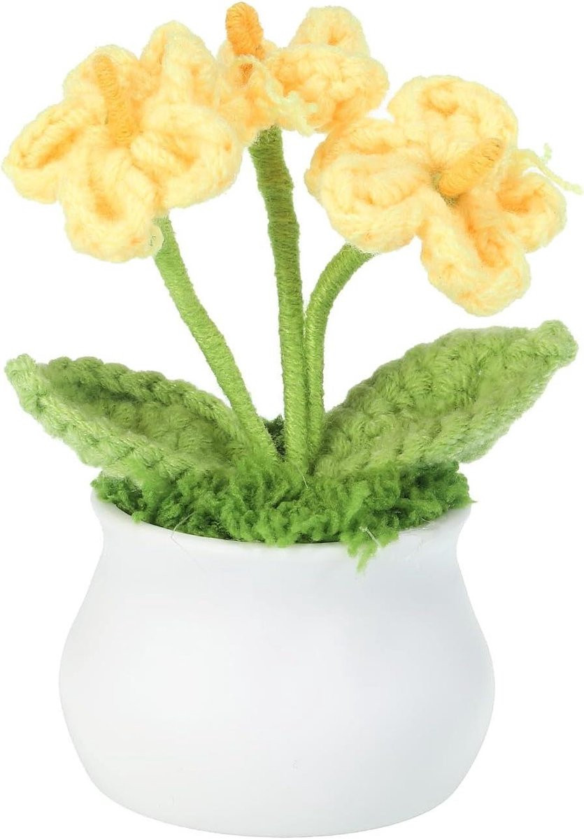 Gehaakte kunstbloemen met 3 koppen - Handgemaakte decoratie - Geel