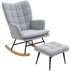 SCHAUKELSTUHL Schwingsessel mit Hocker Armlehnsessel Relaxsessel mit Leinenoptik