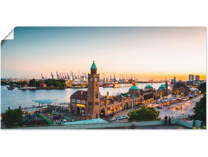 Wandbild ARTLAND Hamburg Hafen und Landungsbrücken , beige (farbe bild(er): naturfarben), B:100cm H:50cm, Bilder, Wandbild, als Alubild, Leinwandbild, Poster in verschied. Grössen
