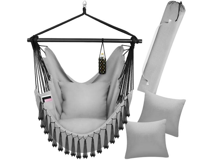 Fauteuil suspendu Malika, style boho, capacité de charge 150 kg - gris