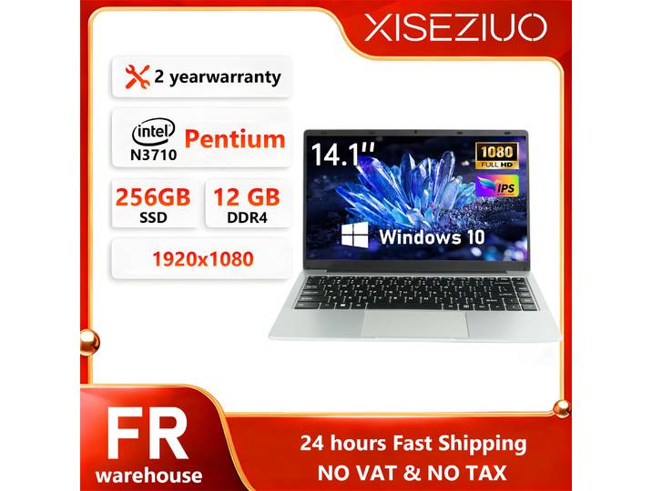 Ordinateur portable 14,1 pouces Intel N3710 Quad Core 12 Go de RAM 256 Go de SSD Windows 10 Ordinateur portable Écran IPS FHD 1080P Ultrabook portable 180 ° Mini ordinateur portable PC pour