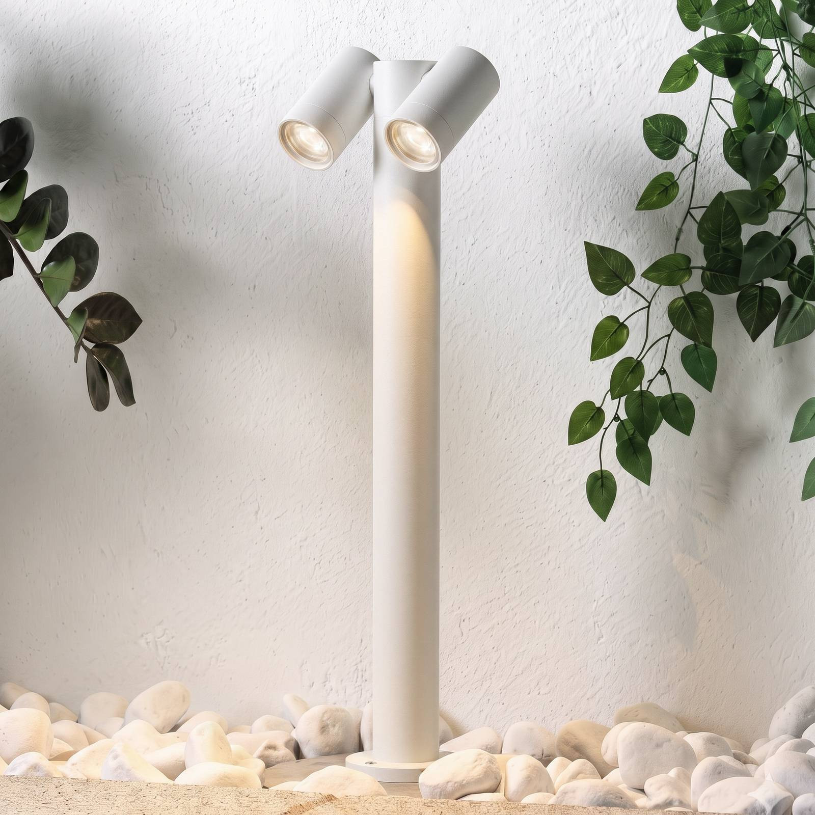PRIOS Tulimar moderne tuinpadverlichting, 2-lamps, wit, 60 cm, IP65 dimbaar, aluminium en glas
