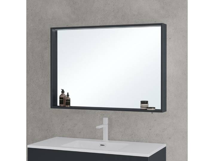 Miroir de Salle de Bain avec Étagère Armoire Murale avec Éclairage Mai & Mai® 100x12x70cm Gris Noir Mat