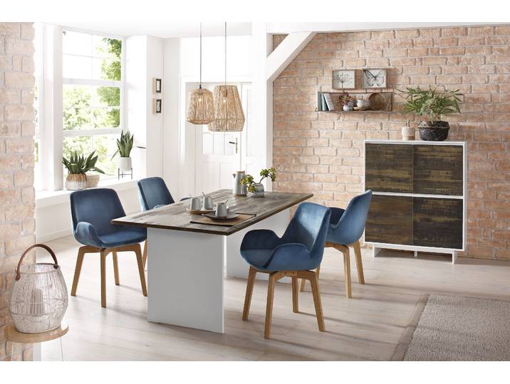 Esstisch GOODPRODUCT Morgan , braun (weiß, braun), B:180cm H:76cm T:90cm, Tische, Esstisch, aus massivem Kiefernholz, in zwei unterschiedlichen Tischbreiten
