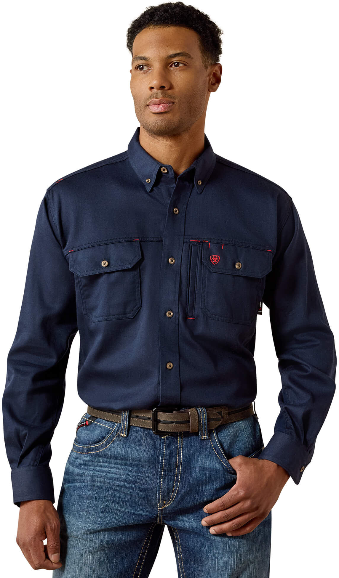 Men's Flame-Resistant Solid Vent Work Shirt in Navy, Size: Medium by Ariat