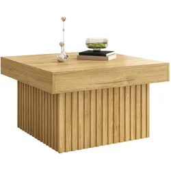 OKWISH Holztisch quadratisch 79x79x46 cm, Kaffeetisch Wohnzimmer Tisch minimalistisch PB MDF Holzfarbe kompakt modern skandinavisch robust stabil