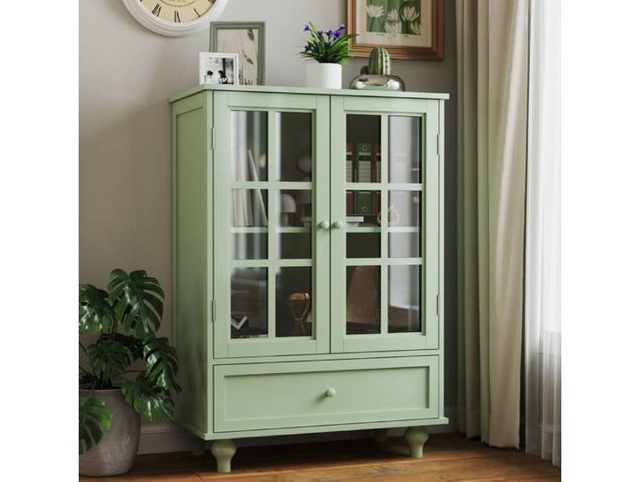 Buffet - SOGEU - Minimaliste design moderne - Vert menthe - 2 portes vitrées - Tiroir inférieur