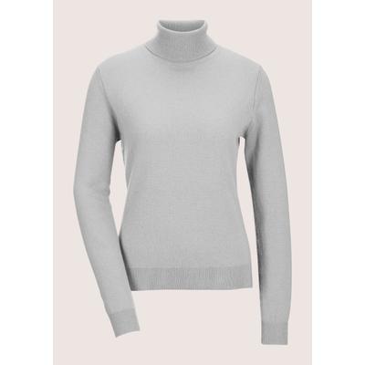 Longpullover MADELEINE "Kaschmirpullover Zeitloser Strickpullover mit geripptem Rollkragen", Damen, Gr. 44/46, grau (silbergrau, melange), Obermaterial: 100% Kaschmir WS., Modern, Rollkragen, Pullover Longpullover, Kaschmirpullover mit Rollkragen,...