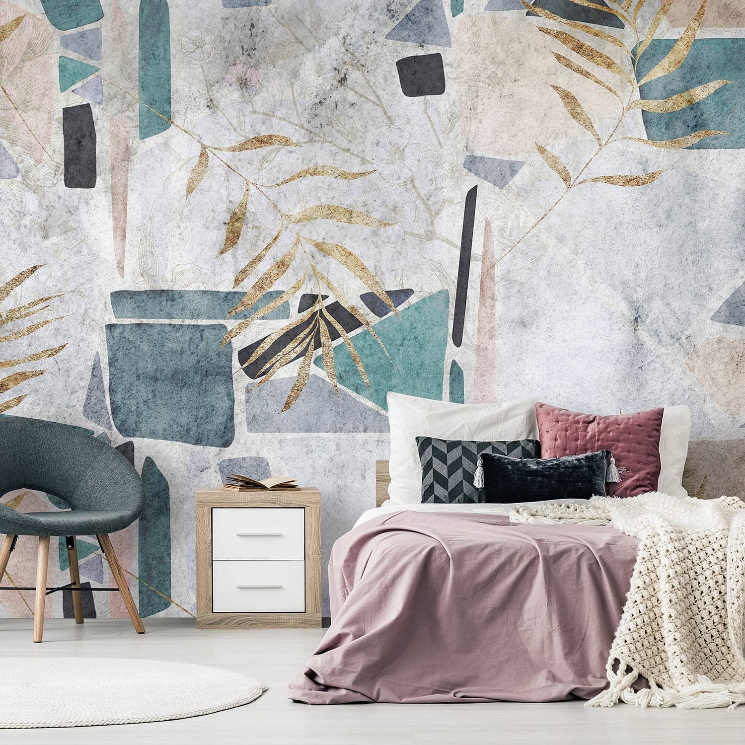 home24 Vlies-fotobehang Southern Mosaic Abstract Multicolour Grijs B: 200 cm, H: 140 cm