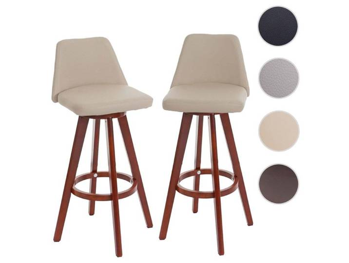 Lot de 2 tabourets de bar HWC-C43 chaise de bar tabouret de comptoir bois similicuir pivotant ~ marron