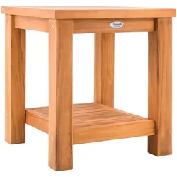 CLP Beistelltisch outdoor Keaton Teakholz, Gartentisch wetterfest mit zwei Ablagen, Teaktisch für Garten, Terrasse und Balkon