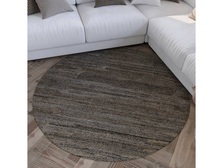 Teppich WECON HOME Hamptons EIGHTEEN , grau (grau braun), H:15mm Ø:200cm, Polyester, Teppiche, Teppich, Kurzflor, Wohnzimmer, Schlafzimmer, elegant, robust, Streifen Design