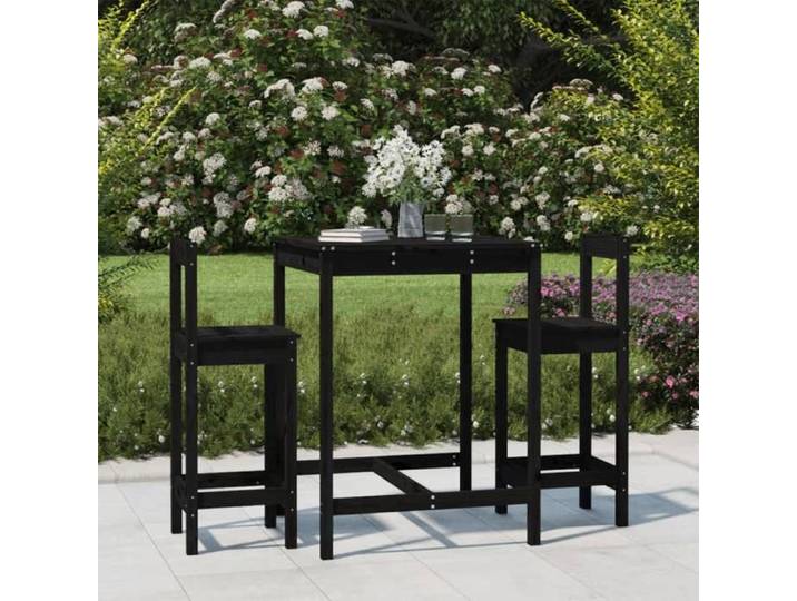 NEW 2026  Ensemble Bistrot/BAR - lot de 3 - 2 Chaises et 1 Table - noir bois de pin massif 82.5x82.5x110 cm S533