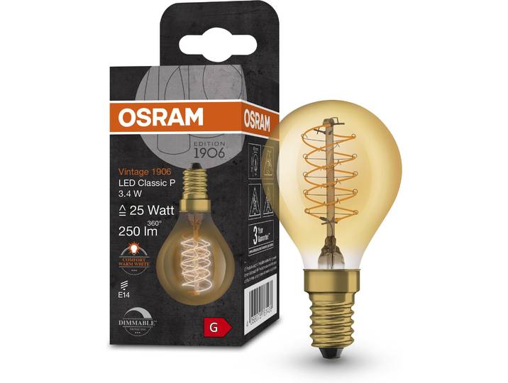 OSRAM LED-Filament Vintage 1906LED-Lampe , Energieeffizienz: G, goldfarben, L:7,8cm Ø:4,5cm, Leuchtmittel, LED-Filament