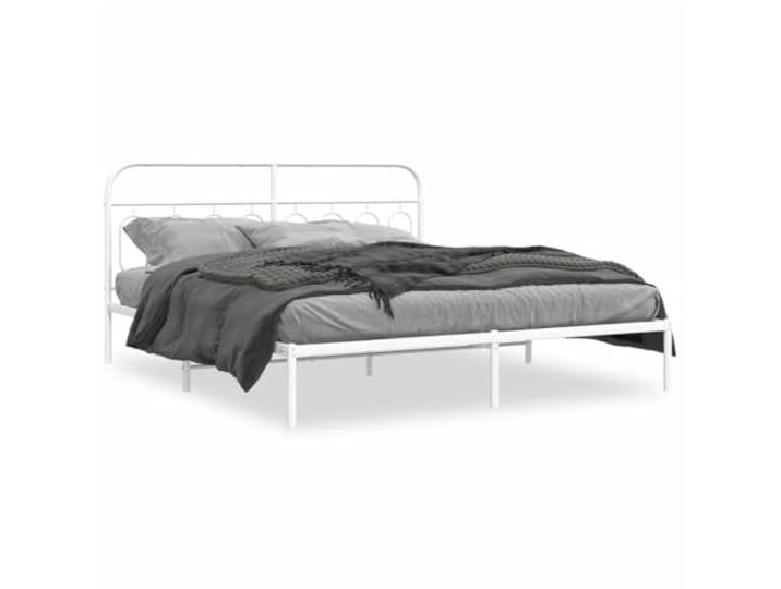 KKgypkn Metall Bettgestell mit Kopfteil, Lattenrost und Stahlrahmen, Weiß 160x200 cm, robuste Konstruktion mit zusätzlichem Stauraum unter dem Bett