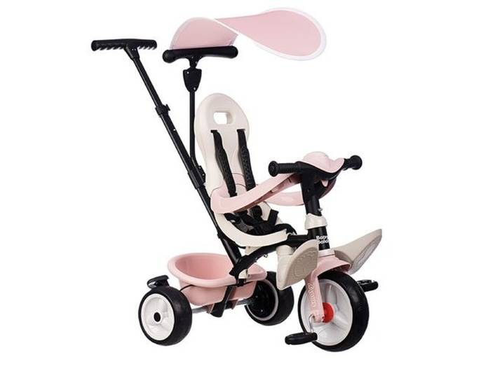 Smoby - Tricycle Baby Balade Rose - Evolutif 3 en 1 - Poignée Parentale Réglable - Frein de Parking, Repose-pied, Pare-soleil Anti-UV - A Partir de 10 Mois Jusqu'à 3 Ans - Fabrication Espagnole