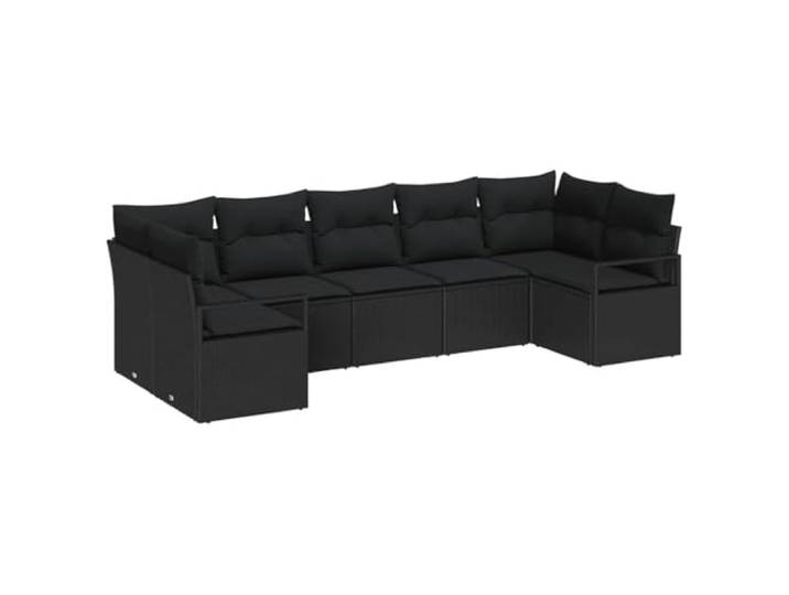 PUGYNBK Modulares Sofa-Set, 7-teilig, Schwarz, Polyrattan Versteckte Aufbewahrung, verstellbarer Tisch, wasserdichte Tasche inklusive, wetterfest, für Garten oder Terrasse