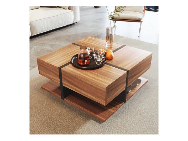 Furnishings Home Couchtisch Quadratischer Tisch mit 4 Schubladen 78x78x36Holzfarbe Weiß (1-St), Einzigartige Farbabstimmung und Liniendesign